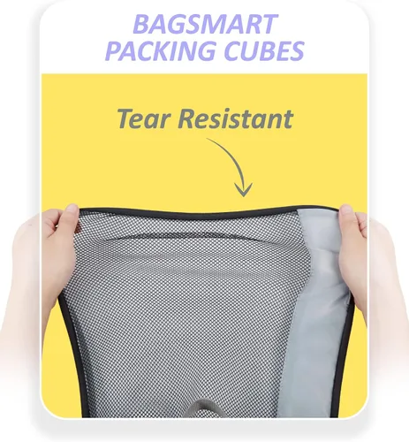 Miniatura 7 de BAGSMART - Juego de 7 cubos de embalaje para maletas esenciales de viaje, juego de bolsas organizadoras ligeras con bolsa de zapatos, cubos de viaje