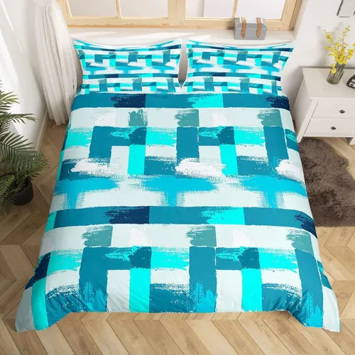 Feelyou Juego de ropa de cama color verde azulado, tamaño individual, funda de edredón turquesa, azul, gris, grunge, degradado, para niños, niñas,