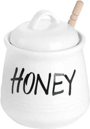 Miniatura 9 de Tarro de miel de porcelana con tapa y cuchara de miel 12oz (beige)