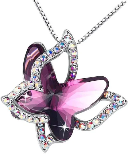 Feeyios Collar con colgante de cristal de mariposa, collares de piedra natal de mariposa, día de la madre, aniversario, cumpleaños para mujeres y