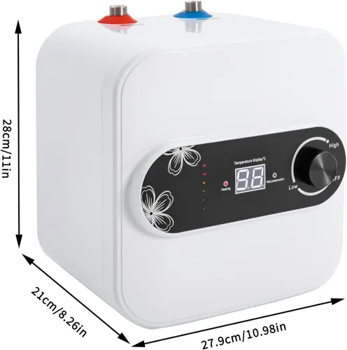 Miniatura 7 de DHBREK Calentador de agua eléctrico con mini-tanque, 110 V, 2.1 galones, 1.5 KW, blanco, punto de uso instantáneo, calentador de agua caliente