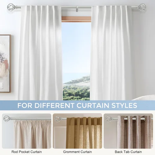 Miniatura 6 de VOIIY Barras de cortina para ventanas de 18 a 42 pulgadas (1.5-3.5 pies), barras de cortina de 3/4 pulgadas de diámetro con remates de jaula