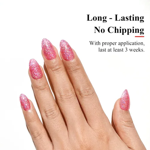 Miniatura 4 de Esmalte de uñas de gel con purpurina, 0.5 fl oz, color rosa brillante, de remojo, con LED, UV, kit de esmalte de uñas de gel para manicura en salón