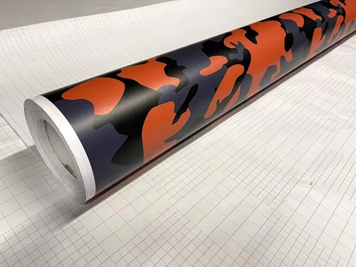 Miniatura 2 de Lámina de vinilo de camuflaje amarillo-naranja, negro y gris + cortador y escobilla de goma gratis (excepto el tamaño de muestra)