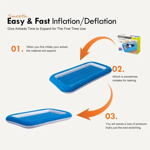Miniatura 5 de Cama de aire para niños, colchón inflable para viaje de bebé con laterales, azul