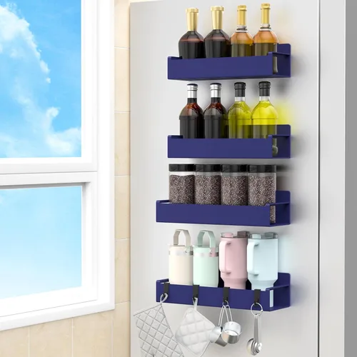 Miniatura 11 de HuggieGems Paquete de 4 organizadores magnéticos para especias para refrigerador y horno, organizadores de nevera gris claro y almacenamiento