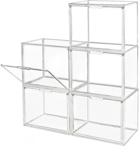 Miniatura 11 de GUDEMAY Contenedores de almacenamiento de plástico apilables transparentes con tapa, vitrina de acrílico a prueba de polvo para coleccionables