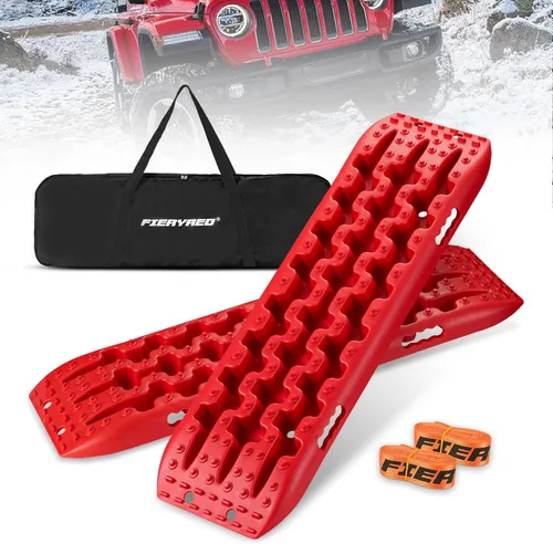 Miniatura 11 de FieryRed Tablas de Tracción Todo Terreno, Tablas de Recuperación con Base de Elevación de Gato, 2 Piezas Alfombrilla de Tracción Pistas