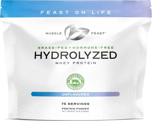 Miniatura 8 de Muscle Feast Proteína de suero hidrolizada alimentada con pasto, totalmente natural sin hormonas, chocolate, 5 libras
