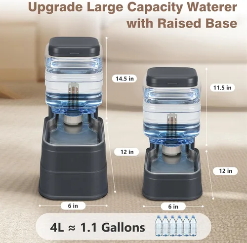 Miniatura 2 de Dispensador automático de agua para perros de 1.1 galones, comedero por gravedad para gatos con cuenco de acero inoxidable, cuencos elevados