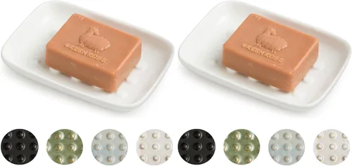 Miniatura 17 de Miamolo Jabonera limpiadora para ducha, jabonera de cerámica para barra de jabón grande, champú o esponja, bandeja ahorradora de jabón para baño