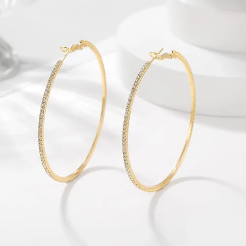 Miniatura 7 de MOROTOLE Aretes de aro de oro de 14 quilates con diamantes de imitación, finos, grandes, hipoalergénicos, para mujeres y niñas, regalos de joyería
