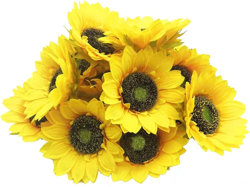 Miniatura 4 de Flores artificiales, 30 cabezas de girasol de seda de 5 pulgadas de ancho, girasol falso de aspecto real para pasteles, flores, centros de mesa
