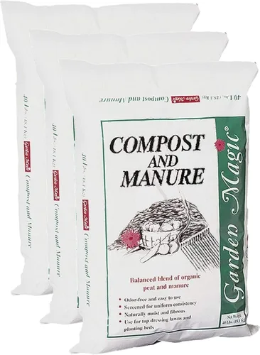 Michigan Peat - Compost y estiércol Garden Magic de 40 libras con mezcla sin olor y naturalmente húmedo y fibroso para césped y jardín, paquete de 3