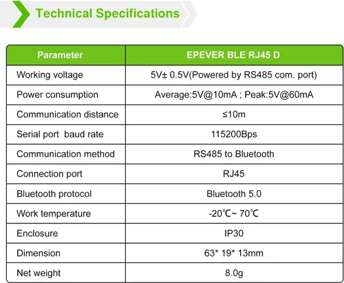 Miniatura 2 de EPEVER BLE Adaptador para controlador de carga solar EPEVER (serie Tracer-an/Tracer-BN/Tracer-CPN/Xtra)