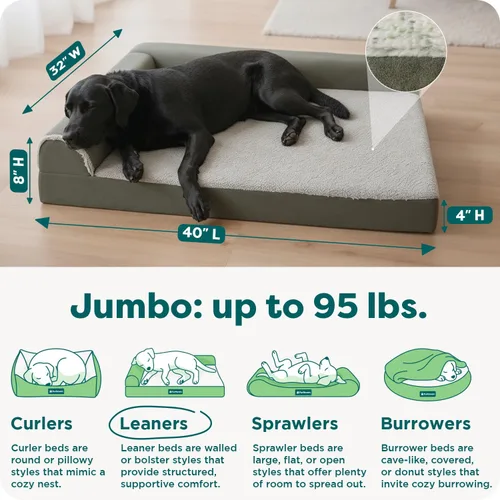 Miniatura 3 de Furhaven - Cama ortopédica de espuma para perros de piel sintética y gamuza, en forma de L, en dos tonos, estilo caja de huevos, salvia oscura, Dark