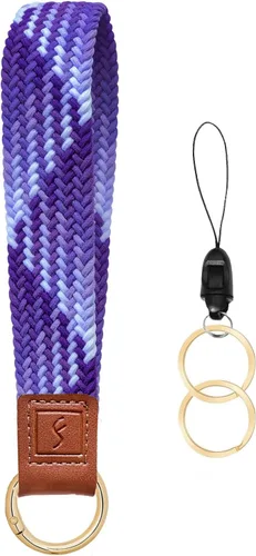 Miniatura 18 de Fishent Llavero elástico, bonito llavero de pulsera, cordón de muñeca tejido mejorado para llaves, llaveros para mujeres y hombres, llaves