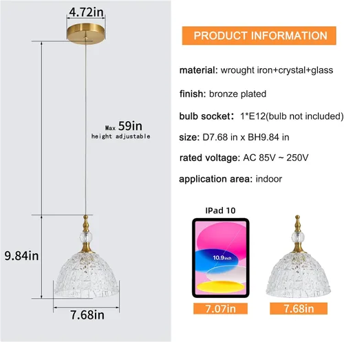 Miniatura 4 de Moderna lámpara colgante de cristal de bronce de 7.68 pulgadas con bola de cristal transparente K9 de altura ajustable, mini luces colgantes vintage