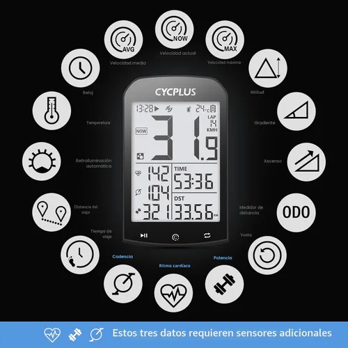 Miniatura 4 de CYCPLUS Computadora GPS inalámbrica para bicicleta, computadora de ciclismo GPS con Bluetooth/ANT+, velocímetro de bicicleta con pantalla LCD de 2.9