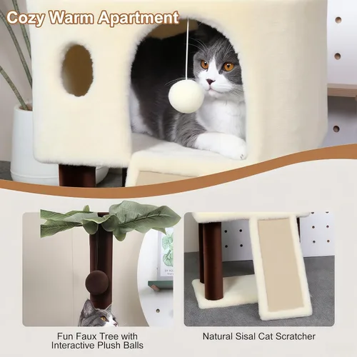 Miniatura 5 de Árbol de gato de 41 pulgadas para gatos de interior, torre de gato con tablero de rascar, casa de actividad moderna para gatos grandes, condominio