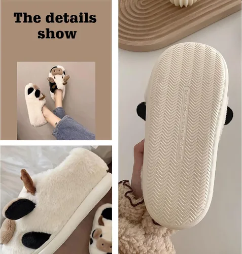 Miniatura 2 de Reedcore Pantuflas de vaca para mujer, pantuflas de vaca para niñas, pantuflas de algodón de felpa mullida para el hogar, para interiores