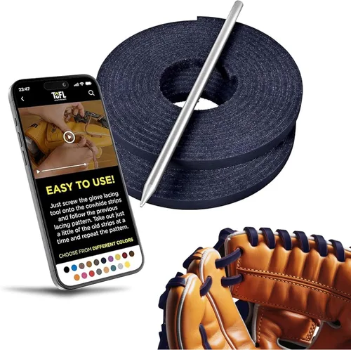 Miniatura 21 de TOFL Kit de encaje para guantes de sóftbol y béisbol Kit de reparación de cordones de guante de encaje 2 cordones de cuero con aguja de cordones