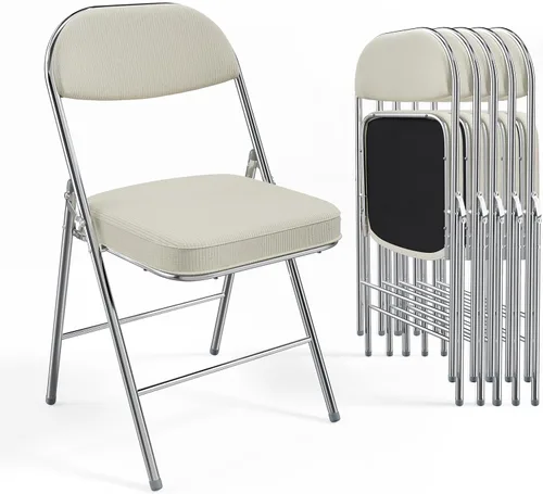 Miniatura 9 de VINGLI Paquete de 2 sillas plegables con asiento y respaldo acolchados, marco de metal, tela de pana duradera, capacidad de 350 libras, juego de 2