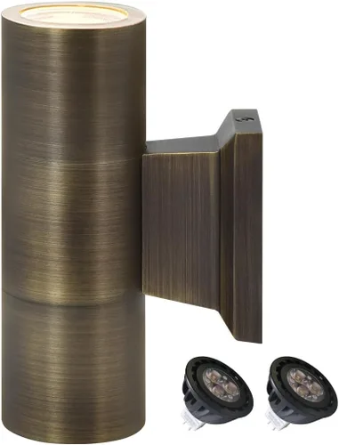 COLOER Luces de pared cilíndricas de latón para exteriores (bronce de 6.875 pulgadas de alto x 4.25 pulgadas de ancho) con LED MR16 de 5 W, luz de