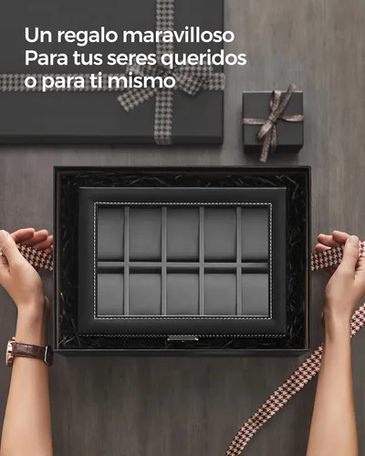 Miniatura 78 de SONGMICS UJWB012 - Caja de reloj de 12 ranuras, caja de reloj con cerradura con tapa de vidrio, 2 capas, con 1 cajón para anillos, pulseras, idea