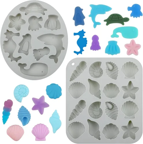 Miniatura 11 de Beasea Molde de fondant para pastel de sirena, 3 piezas de caballito de mar, estrella de mar, cola de sirena, molde de silicona para conchas