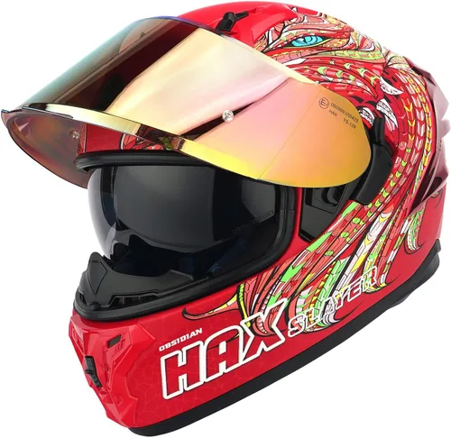 Miniatura 3 de HAX Obsidian Pro Full Face Dual Visor Adult Motorcycle Helmet for Motorbike Street Bike with Pinlock Ready DOT Approved Obsidian Pro Slayer Rojo