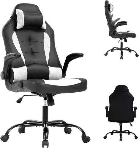 Miniatura 9 de Silla ergonómica para juegos con reposacabezas ajustable y soporte lumbar, cómoda silla de oficina de piel sintética con respaldo alto para adultos