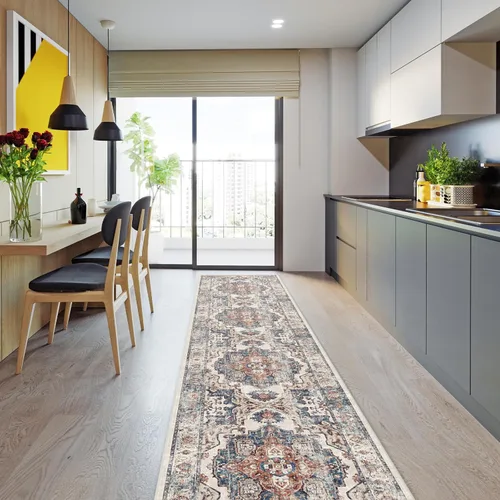 Miniatura 2 de Alfombra lavable para pasillo, de cocina, para entrada, alfombra suave vintage, antideslizante para interiores, para baño, sala de estar y Ladrillo