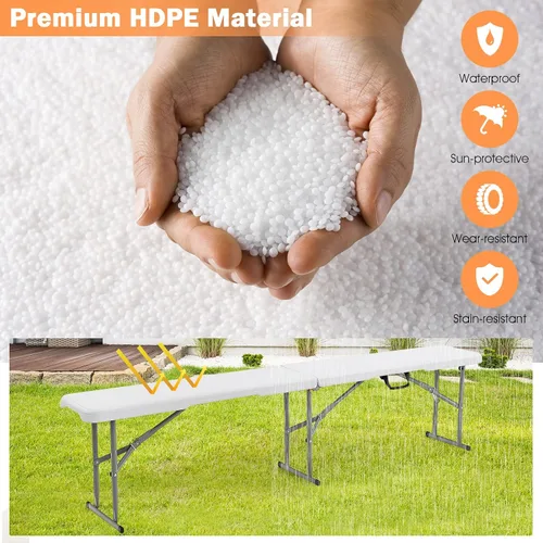 Miniatura 6 de Goplus Banco plegable de plástico de 6 pies, asiento plegable portátil con capacidad de 550 libras para interiores y exteriores, picnic, fiesta