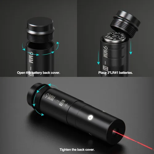 Miniatura 5 de Feyachi Bore Sight 0.354 in Red Dot Laser Zeroing Bore Sighter Pistol Laser Boresighter con 3 Juegos de Baterías Gris
