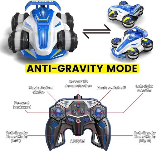 Miniatura 6 de LOOZIX Coche de control remoto mejorado 360° Spins RC Car 2 en 1 antigravedad RC Racer Wheelie Drift Stunt Car con luces y música, regalos