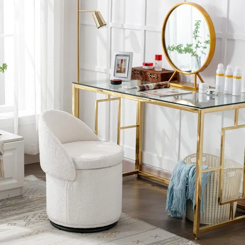 Miniatura 7 de Ya-Home Silla Otomana Giratoria Moderna para Tocador, Sillas de Club Tipo Barril Tapizadas en Sherpa con Giro de 360° y Almacenamiento, Cómodo