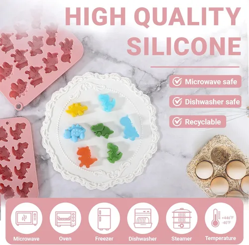 Miniatura 4 de Beasea Moldes de Chocolate de Silicona, 2 piezas Mini Lindos Dinosaurios Moldes de Silicona para Hacer Hielos de Caramelo para Hornear, Moldes