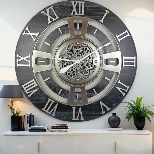 Miniatura 10 de ImprovingLife The Gears Reloj de pared con engranajes móviles reales línea Inglaterra (Verde Aguamarina, 24 pulgadas (60 cm))
