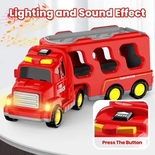 Miniatura 7 de FunMission Camión de bomberos para niños de 3 a 9 años, vehículo eléctrico de fricción 5 en 1 para niños y niñas de 3, 4, 5, 6, 7 años, juguetes