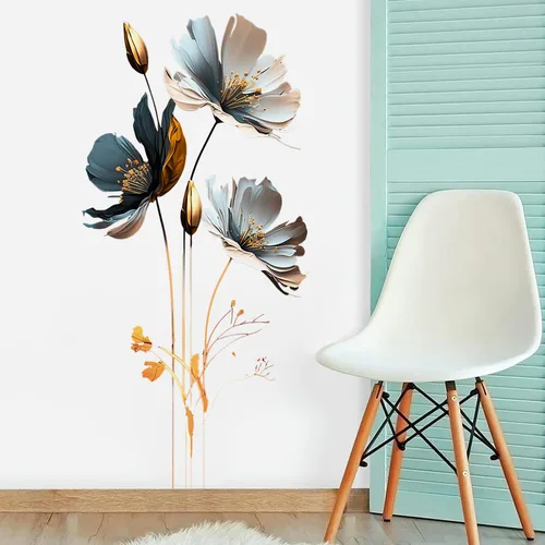 Miniatura 5 de Calcomanía de pared de loto en relieve de estilo chino, calcomanía de pared floral en 3D, removible para despegar y pegar, mural de pared para sala