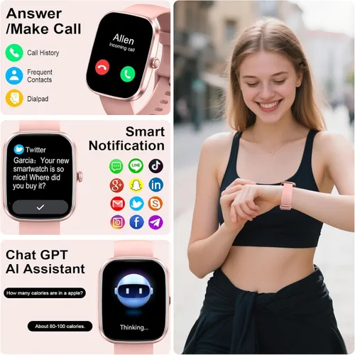 Miniatura 2 de Reloj inteligente con AI ChatGPT integrado (respuesta/hacer llamada), reloj inteligente de 1.91 pulgadas para hombres y mujeres, más de 110 A-Rosa