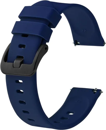 Miniatura 11 de BISONSTRAP Correas de reloj de silicona, correas de reloj delgadas con liberación rápida, 0.787 in, negro con hebilla negra