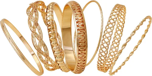 Miniatura 2 de GUESS - Conjunto de 6 pulseras texturizadas para mujer, metal común, Oro, 294011-21
