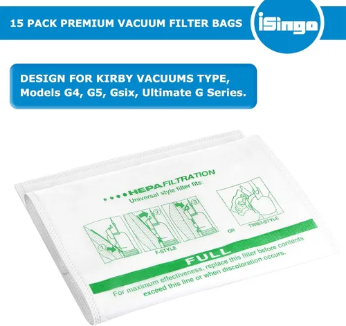 Miniatura 2 de Paquete de 15 + 5 bolsas de filtro HEPA 204814 más cinturones, para bolsas de vacío Kirby 204811 204808 205811, bolsas universales de tela blanca