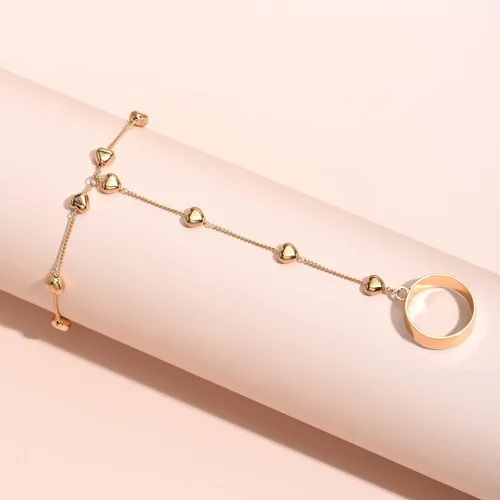 Miniatura 4 de Pulsera de anillo de cadena de oro esclavo de mano, pulsera de corazón para dedos, cadena de arnés de mano, joyería de moda para mujeres y niñas