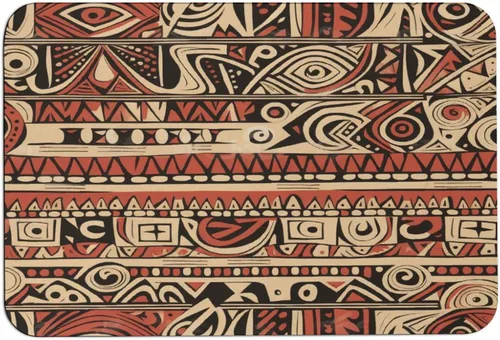 Bath Rugs Mats Red Beige Dark Brown Art Pattern Living Room Floor Mat Secret Tribe Pattern in Bohemian Style Super Absorbent Eco-Friendly Easy to