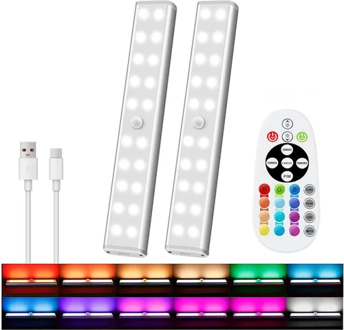 Iluminación para debajo del gabinete con control remoto, lámpara inalámbrica RGB de 15 colores y 4 modos de trabajo dinámicos, lámpara recargable de