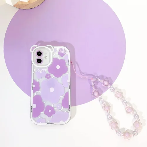 Miniatura 2 de NITITOP Funda compatible con iPhone 11, funda transparente con diseño de oso floral y cadena de pulsera de flores para mujeres y niñas, funda de TPU
