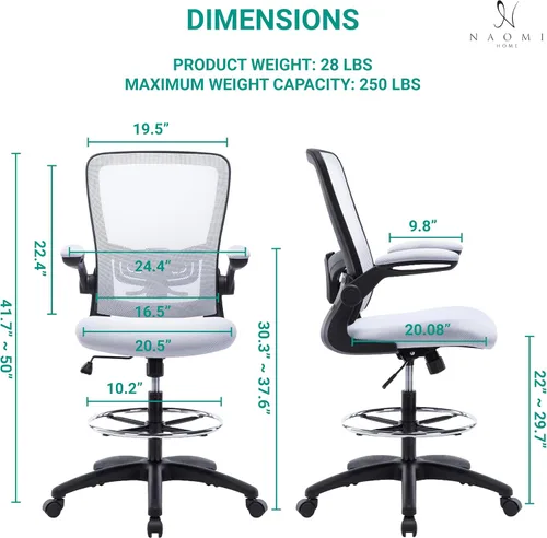 Miniatura 3 de Naomi Home Serena Silla ergonómica de malla de redacción, ajustable, malla transpirable, soporte lumbar, ergonómica y ajustable en altura ajustable